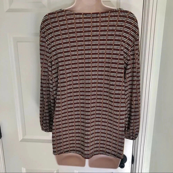 𝅺Adrianna Papell brown/yellow long sleeve blouse L - Picture 5 of 13
